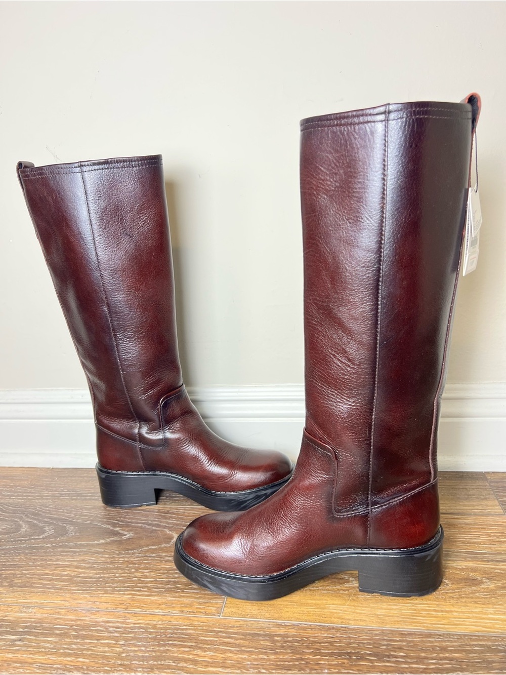 Zara Oxblood Burgundy Leather Knee High Boots Women 7.5 EU 38 NWT - Picture 5 of 13